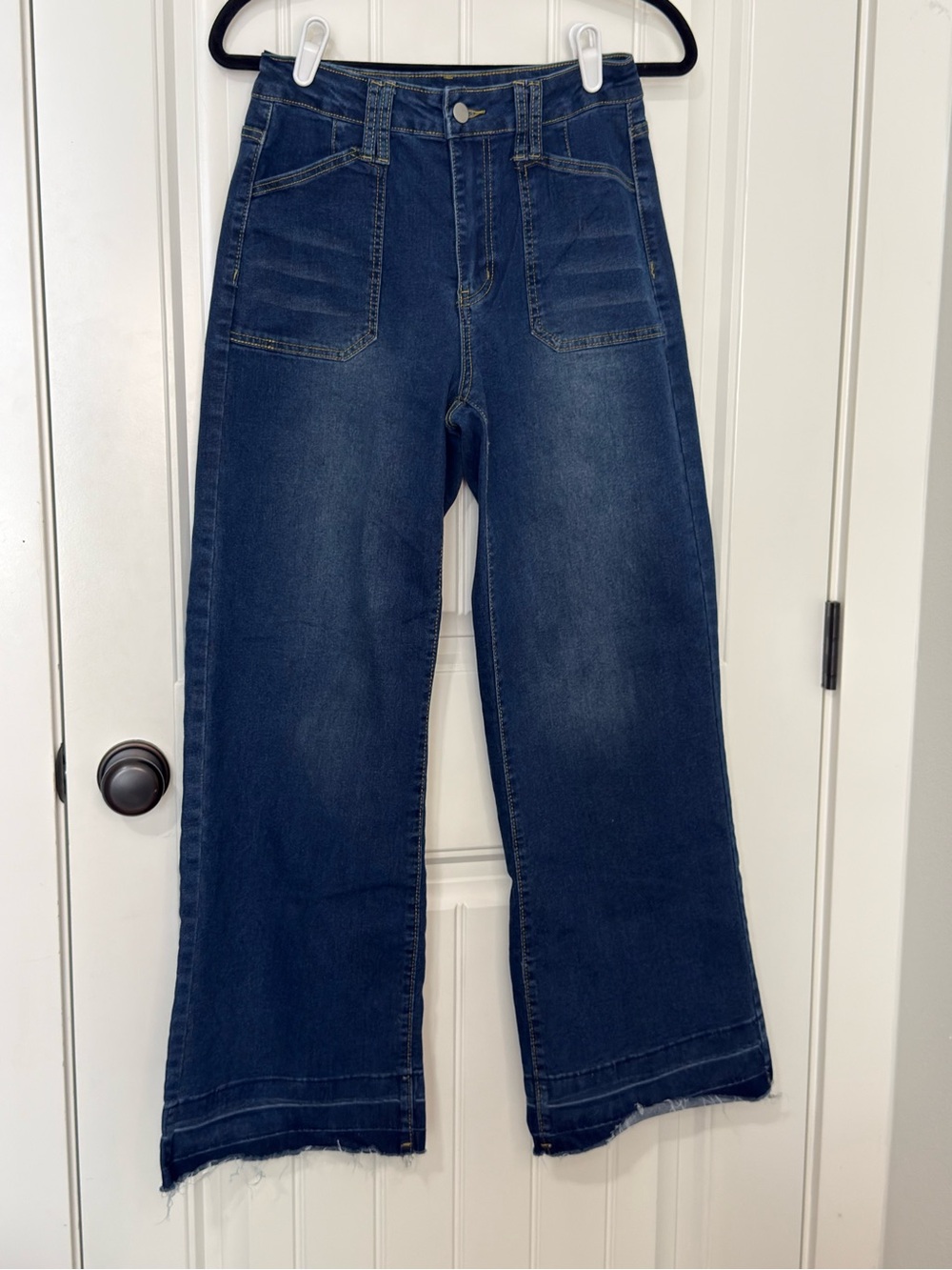 SHEIN Dark Blue High-Rise Wide-Leg Jeans